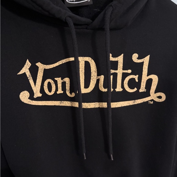 Women’s Von Dutch Cropped Black/Tan Logo Hoodie- Size M - Picture 5 of 7
